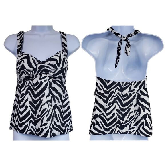 Catalina zebra print tankini with adjustable tying halter neck / Women's Small - Picture 1 of 8